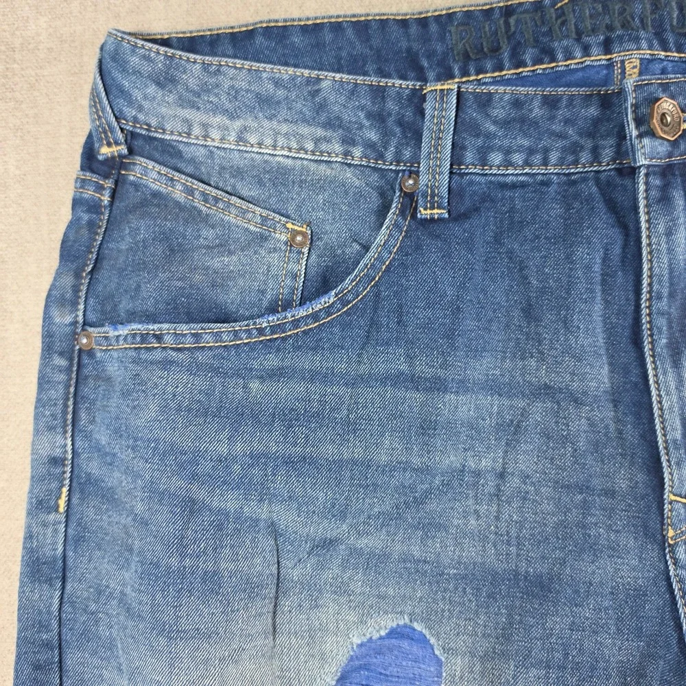 Rutherford Distressed Jeans Men 38 Blue Paisley Bandana Patch Streetwear Denim